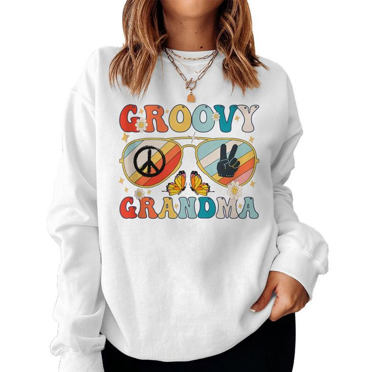 Groovy Grandma 70S Vibe Bday Colors Groovy Peace Sign Women Sweatshirt