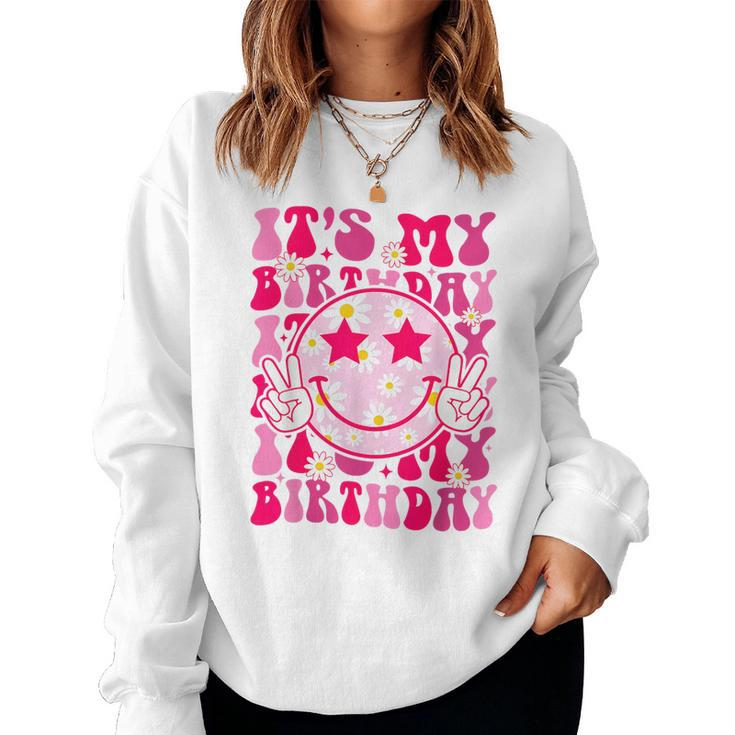 Groovy It's My Birthday Ns Girls Pink Smile Face Women Sweatshirt