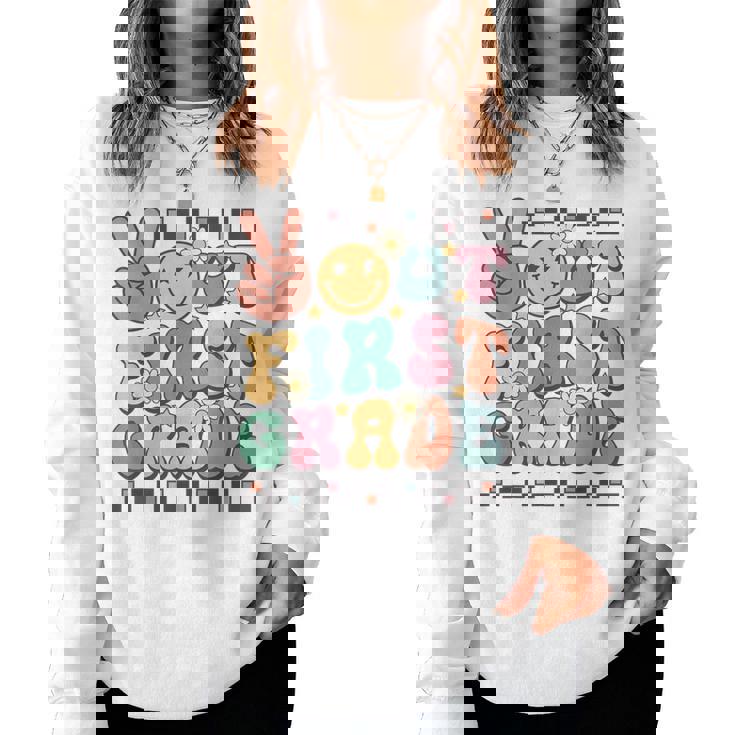 Groovy Last Day Of School 1St Grade Peace Out First Grade Women Sweatshirt