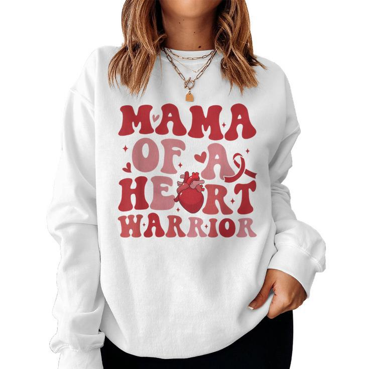 Groovy Mama Of A Heart Warrior Chd Awareness Heart Disease Women Sweatshirt