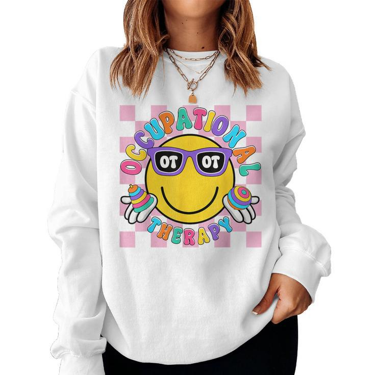 Groovy Occupational Therapy Ot Therapist Ot Month Happy Face Women Sweatshirt