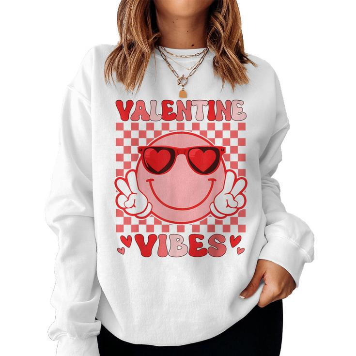 Groovy Valentine Vibes Valentines Day For Girl Womens Women Sweatshirt