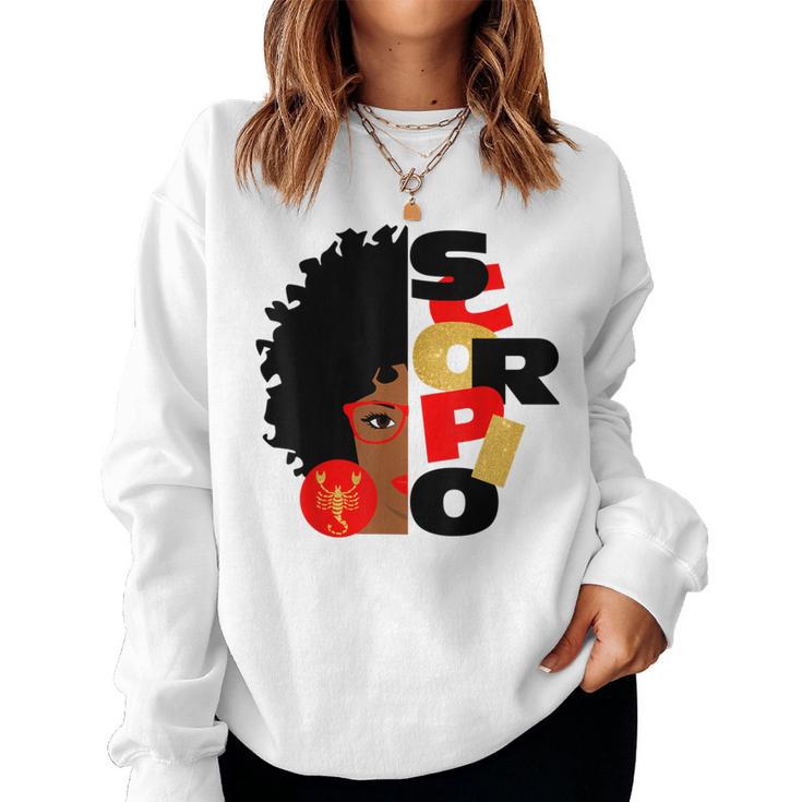 Half Face Scorpio Black Queen Birthday Zodiac Curly Hair Women Sweatshirt