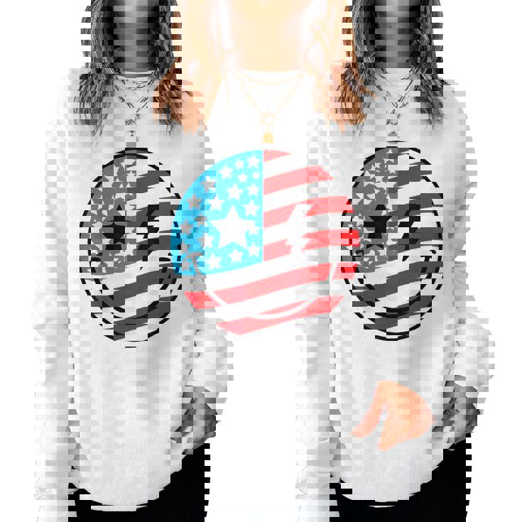 [GRAVER]★ELBOW AMERICAN FLAG SMILE HEART SWEATSHIRT American Flag Heart Crew Sweater