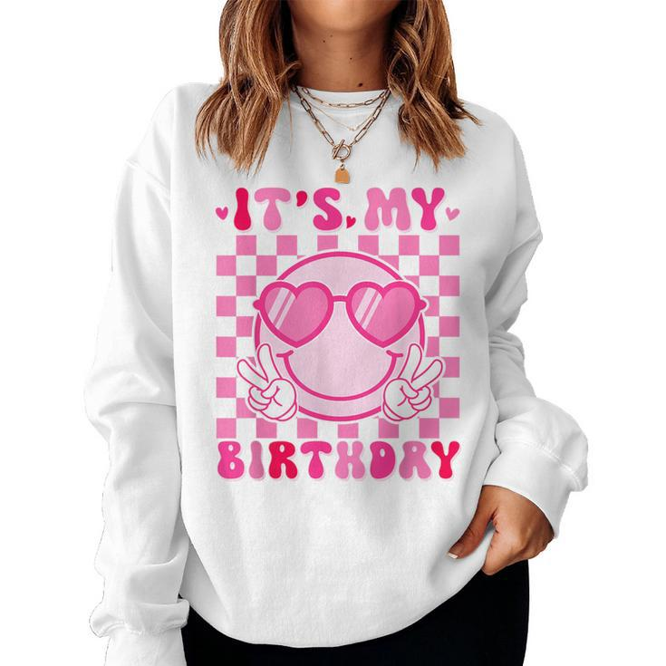 It's My Birthday Ns Girls Kid Boho Groovy Smile Face Bday Women Sweatshirt