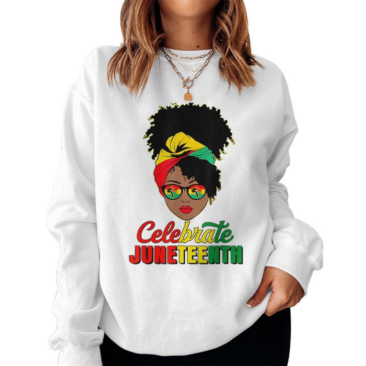 Junenth Black Messy Bun Celebrate 1865 Emancipation Women Sweatshirt