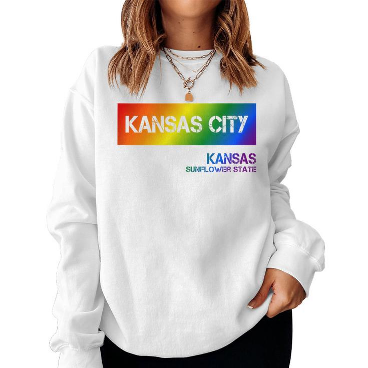 Kansas City Kansas Vintage Lgbtqai Rainbow Women Sweatshirt