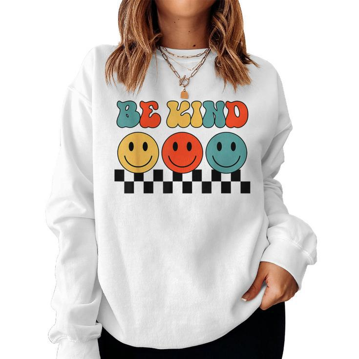 Be Kind Retro Groovy Checkered Inspirational Women Sweatshirt