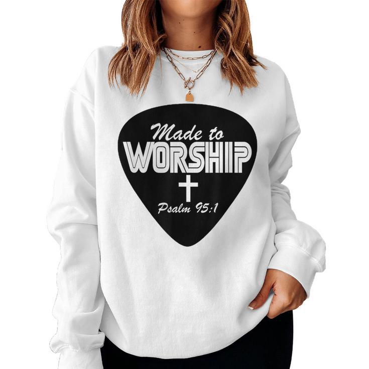 Made To Worship Guitar Pick Christian Cross Graphic Women Sweatshirt