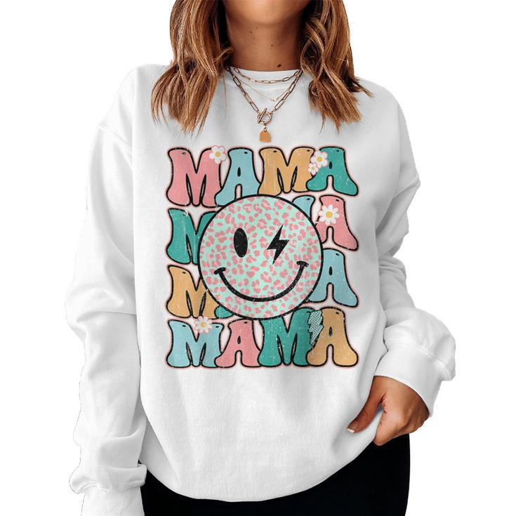 Mama Leopard Smile Bolt Lightning Checkered Groovy Mom Life Women Sweatshirt