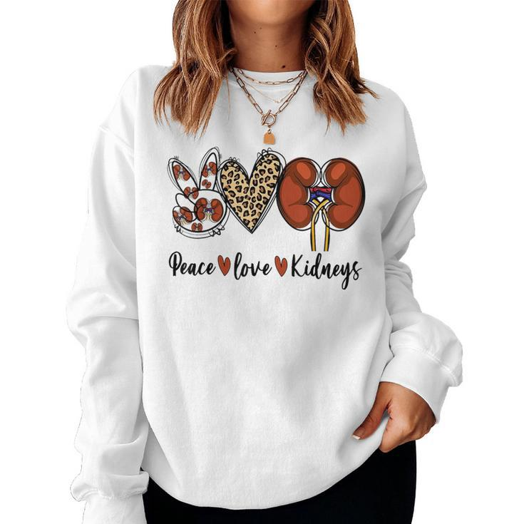 Peace Love Kidneys Leopard Dialysis Nurse Kidney Awareness Women Sweatshirt