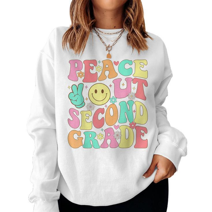 Peace Out Second Grade Groovy 2Nd Grade Last Day Of School Women Sweatshirt