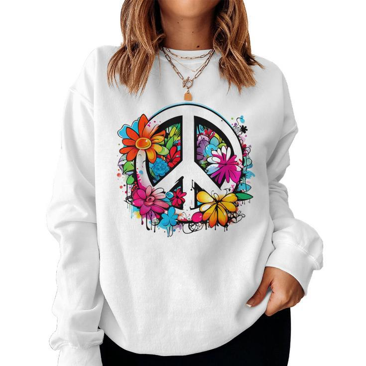 Peace Symbol Zeichen Blumen Frieden Flower Power Peace Sign Sweatshirt Frauen