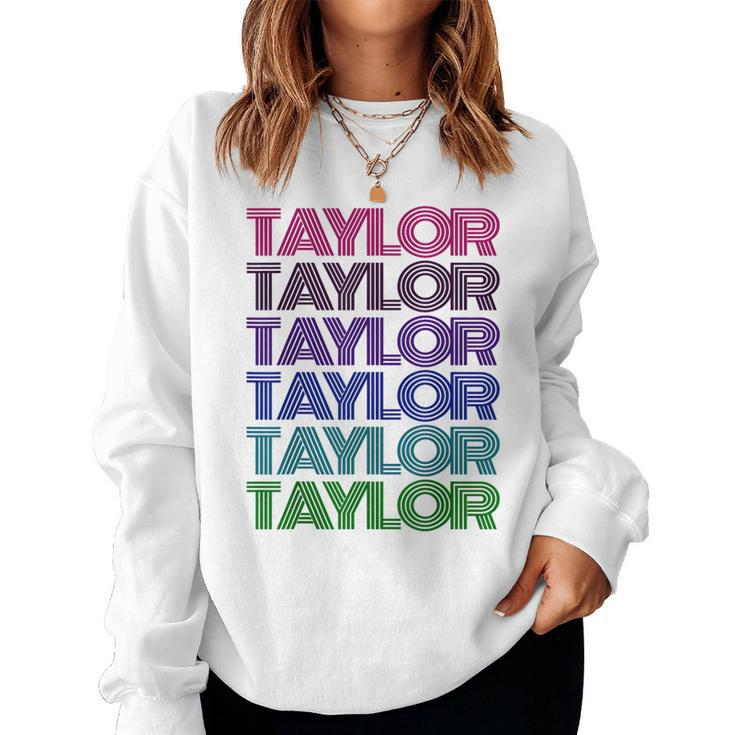 Personalized First Name Taylor Girl Groovy Retro Pink Women Sweatshirt