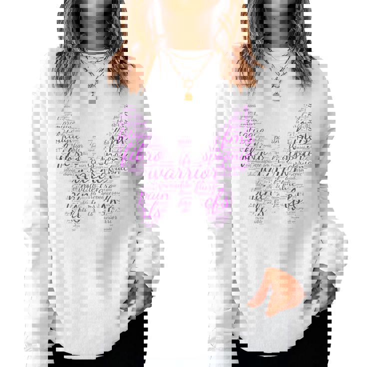 Purple Butterfly Fibro Warrior Awareness Word Cloud Spoonie Women Sweatshirt
