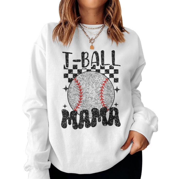 Retro Checkered Ball Mama T-Ball Mom Sports Mother's Day Women Sweatshirt