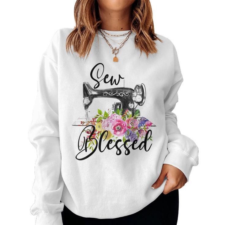 Retro Floral Sewing Machine Sew Blessed Quilting Lovers Women Sweatshirt