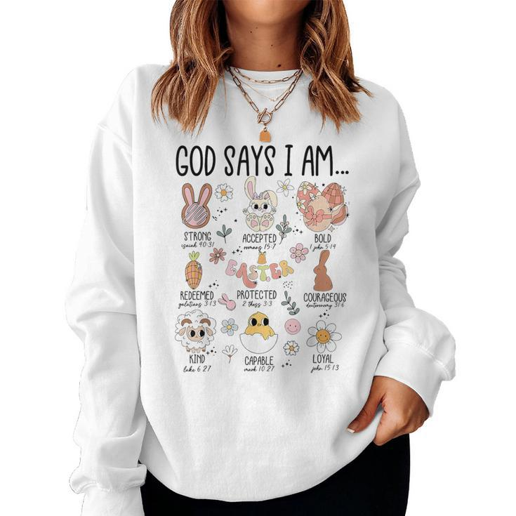 Retro God Says I Am Christian Jesus Happy Easter Day Bunny Women Sweatshirt