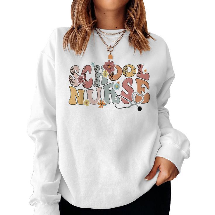 Retro Groovy Floral School Nurse Appreciation Back To School Women Sweatshirt