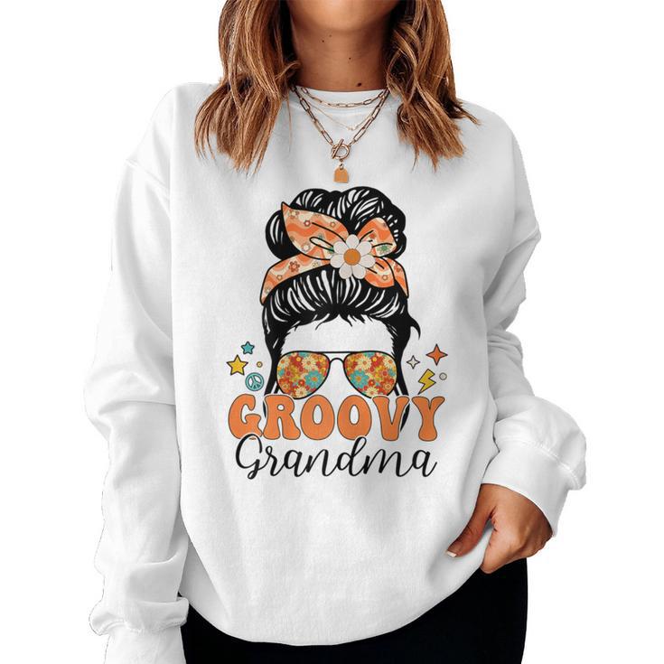 Retro Groovy Grandma Messy Bun Mother's Day Hippie Flower Women Sweatshirt