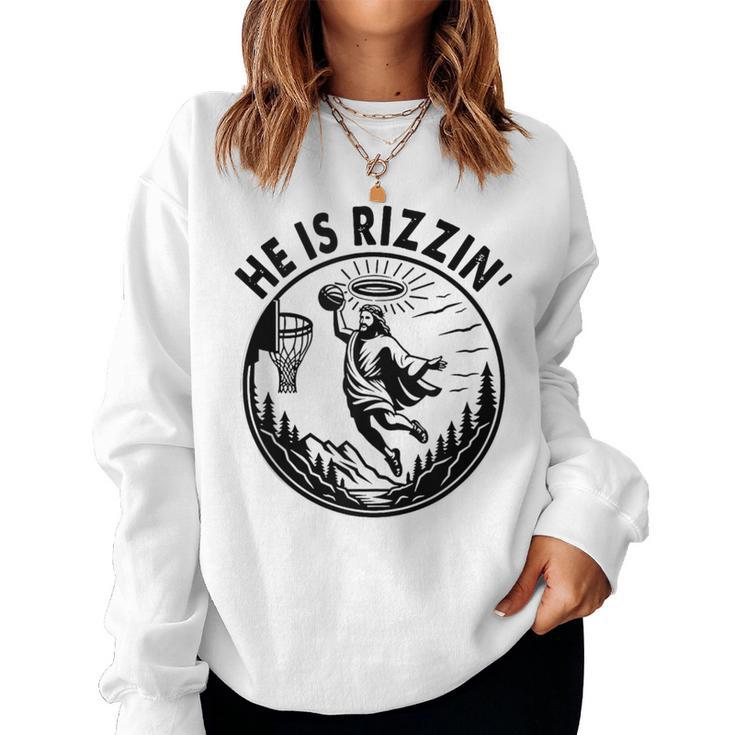 He Is Rizzin Risen Basketball Retro Vintage Christian Women Sweatshirt