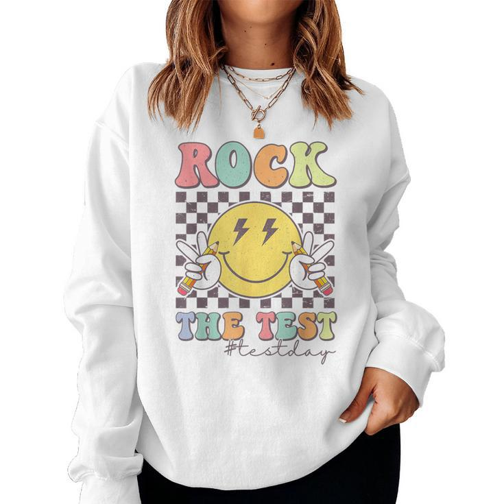 Rock The Test Testing Day Retro Motivational Teacher Student Women Sweatshirt