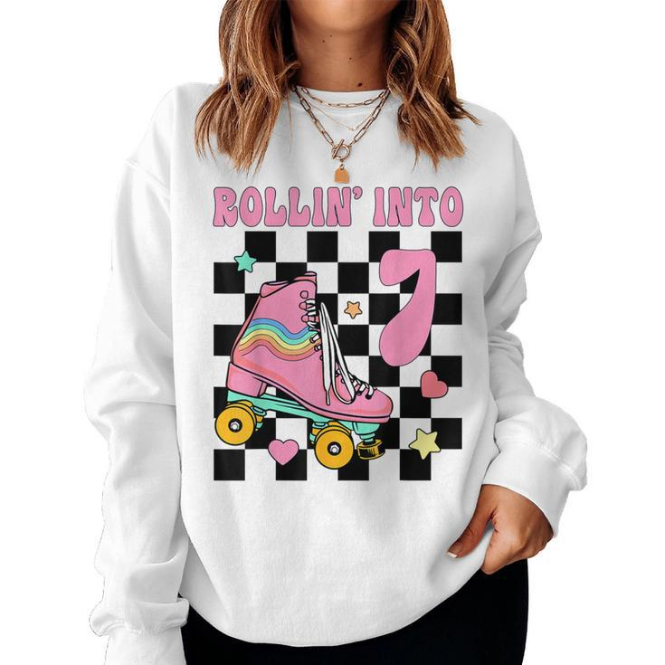 Rolling Into 7 Years Old Roller Skating Girl 7Th Birthday Women Sweatshirt