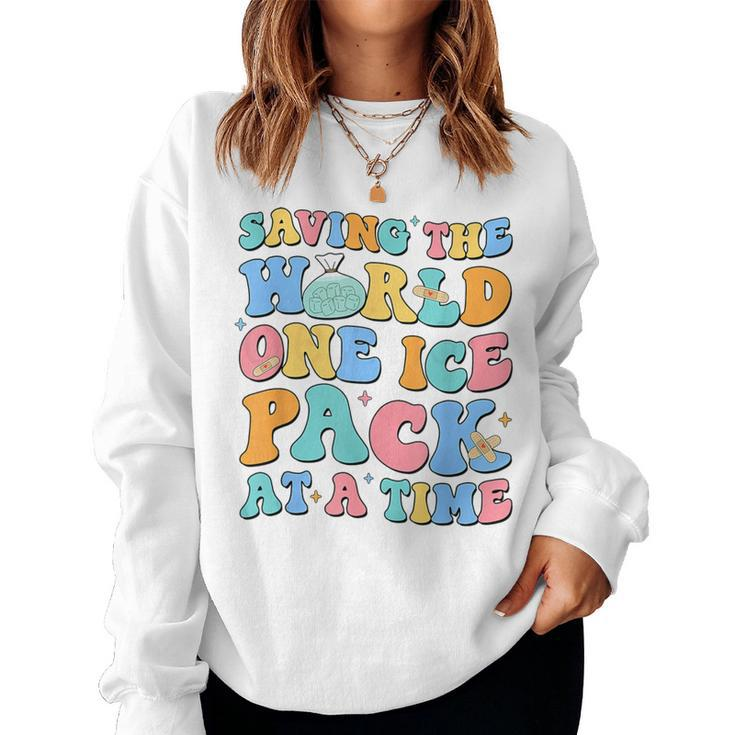 Saving The World One Ice Pack At Time Retro School Nurse Women Sweatshirt
