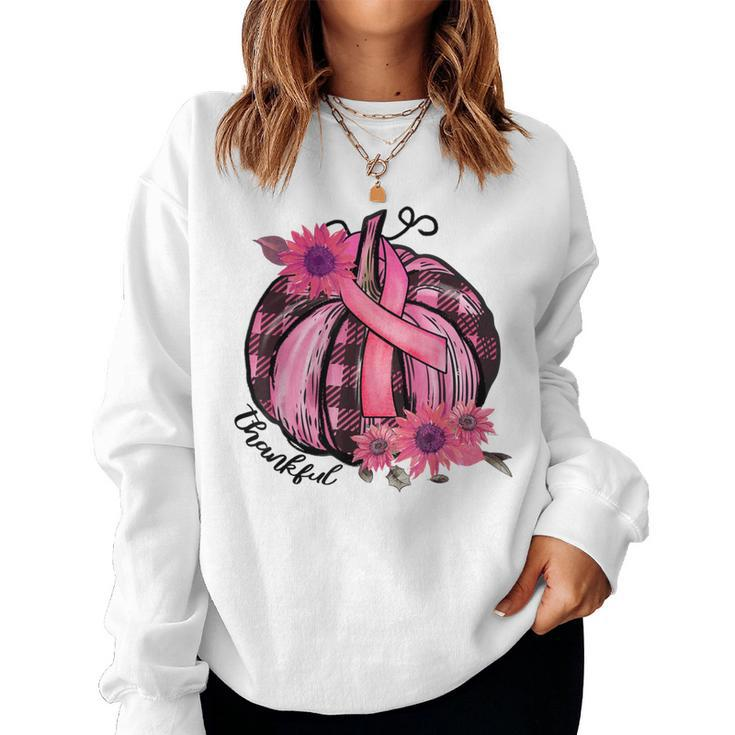 Thankful Pink Pumpkin Sunflower Breast Cancer Awareness Women Sweatshirt