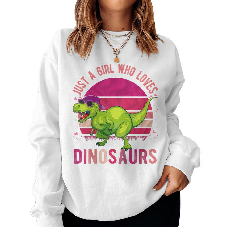Youth Just A Girl Who Loves Dinosaurs Vintage Retro Women Sweatshirt