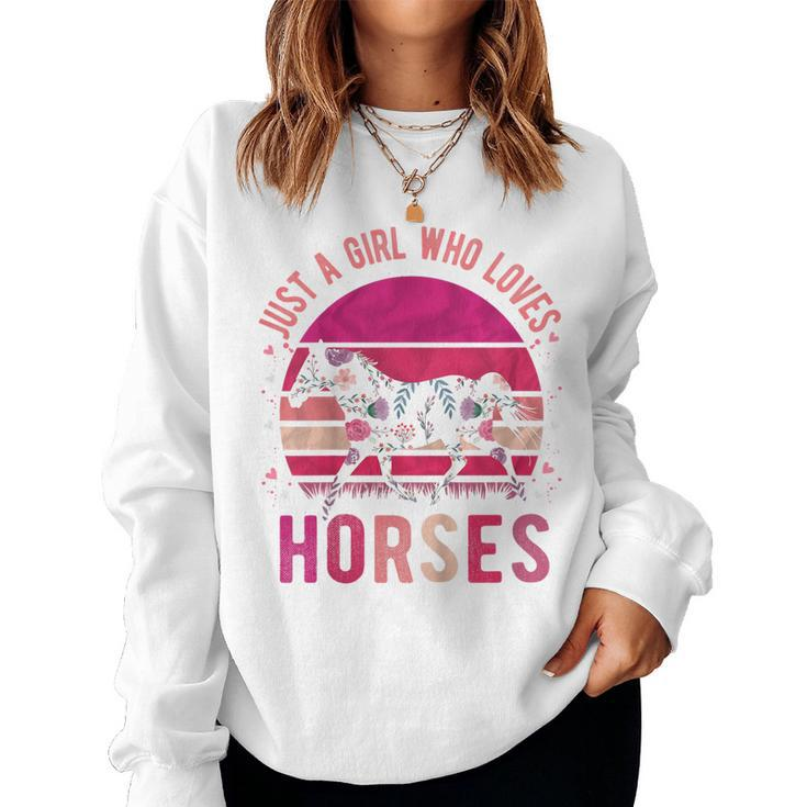 Youth Just A Girl Who Loves Horses Vintage Retro Women Sweatshirt
