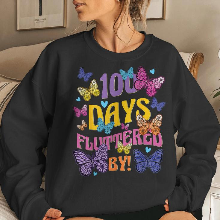 100 Days Fluttered By 100Th Day Of School Butterfly Girl Women Sweatshirt Gifts for Her