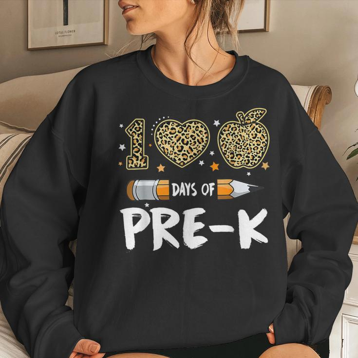 100 Days Of Pre K Teacher Student Leopard Happy 100Th Day Women Sweatshirt Gifts for Her