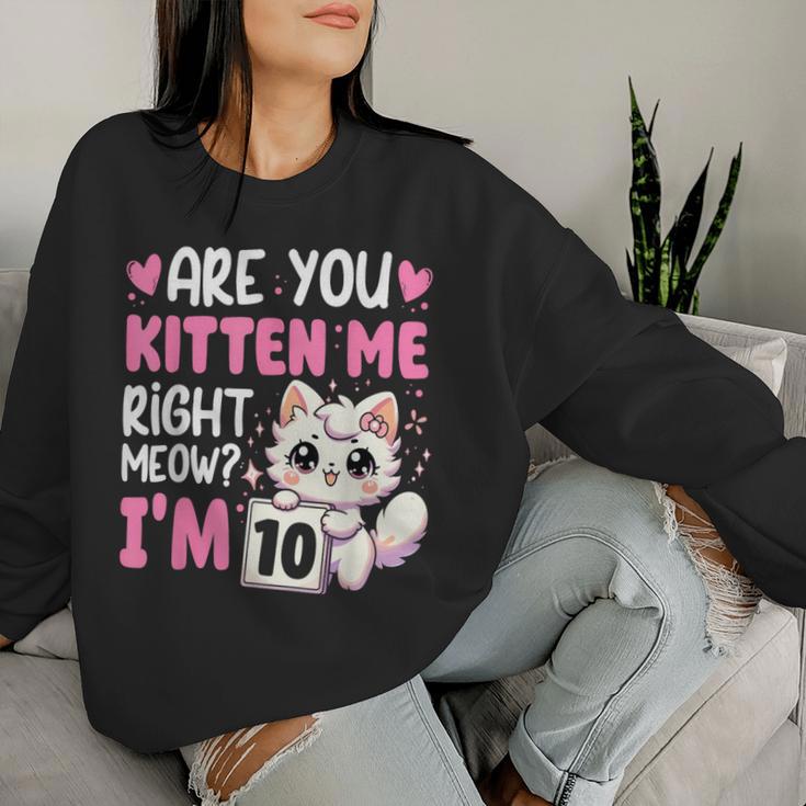 10Th Birthday For Girl 10Yr Ten 10 Year Old Kitten Cat Women Sweatshirt Gifts for Her