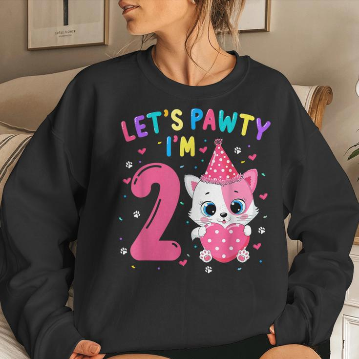 2Nd Birthday Girl Cat Kitten Let's Pawty I'm 2 Year Old Women Sweatshirt Gifts for Her