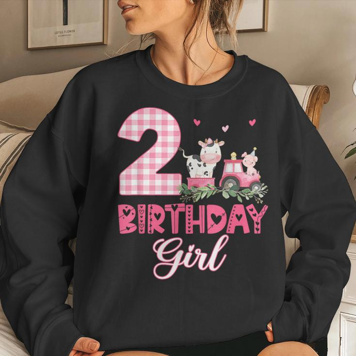 2Nd Birthday Outfit Girl Two Year Old Farm Cow Pig Tractor Women Sweatshirt Gifts for Her