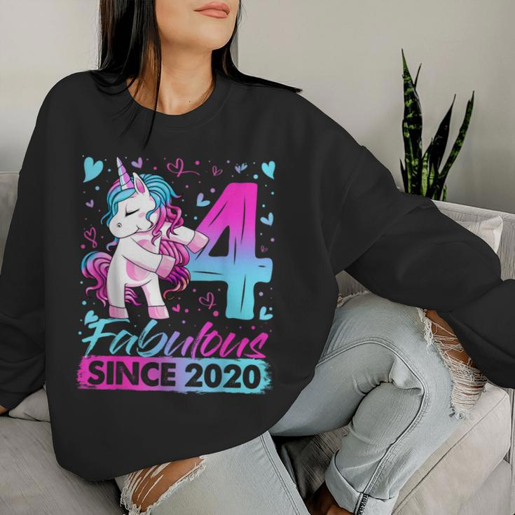 4 Years Old Flossing Unicorn 4Th Birthday Girl Party Women Sweatshirt Gifts for Her
