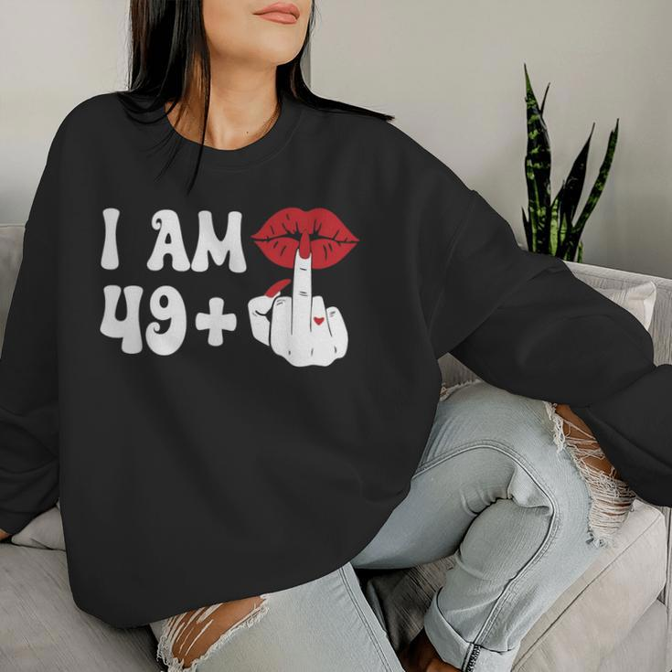 I Am 49 1 Middle Finger & Lips 50Th Birthday Girls Women Sweatshirt Gifts for Her