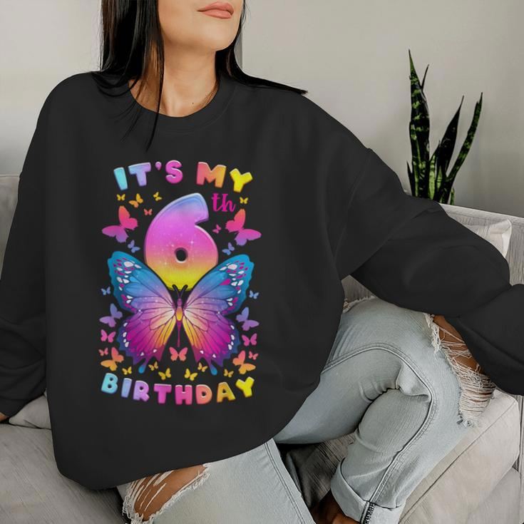 6Th Birthday Girl 6 Years Butterfly Number 6 Women Sweatshirt Gifts for Her