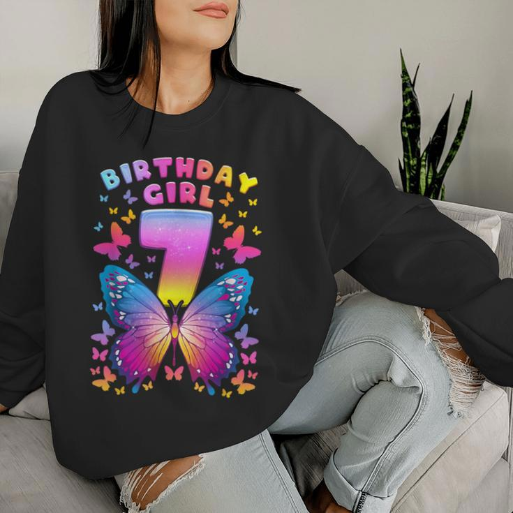 7Th Birthday Girl 7 Years Butterfly Number 7 Women Sweatshirt Gifts for Her