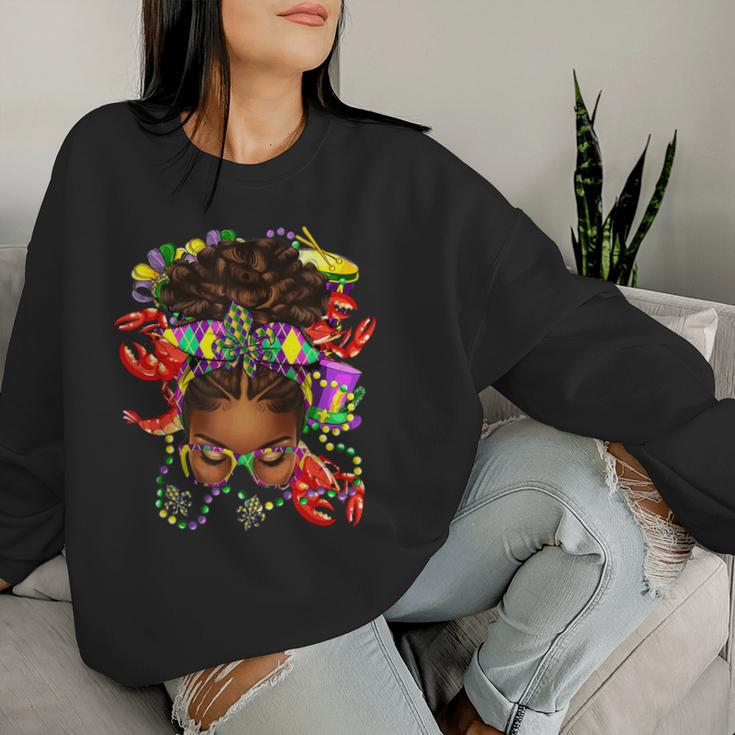 Afro Messy Bun Happy Mardi Gras Black Carnival Women Sweatshirt Gifts for Her