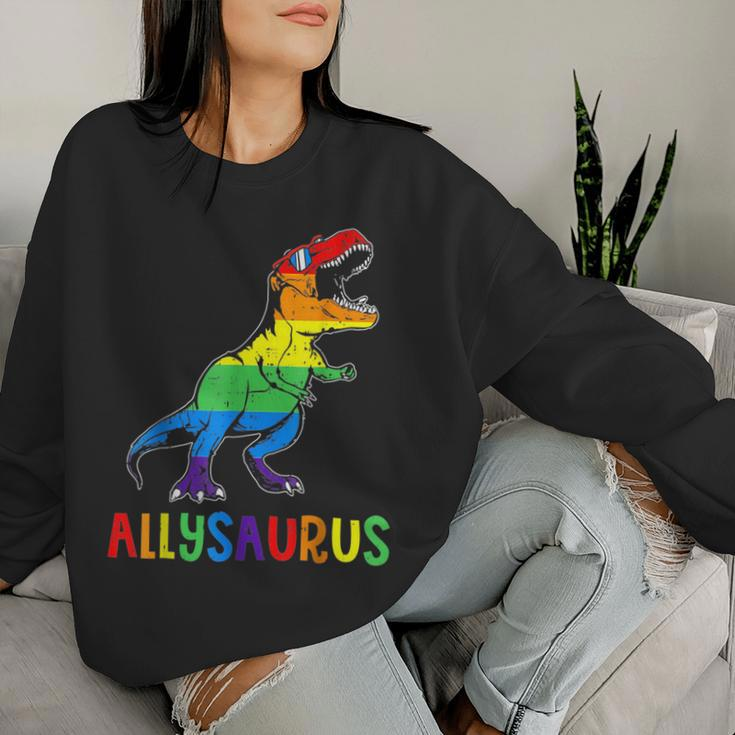 Allysaurus Lgbt Dinosaur Rainbow Flag Ally Lgbt Pride Women Sweatshirt Gifts for Her