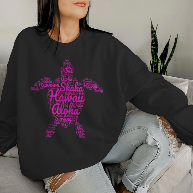 Aloha I Love Hawaii Sea Turtle Shaka Surfing Vibes Girl Pink Women Sweatshirt Gifts for Her