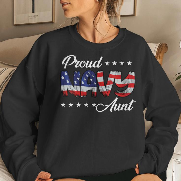 American Flag Bold Proud Navy Aunt Women Sweatshirt Gifts for Her