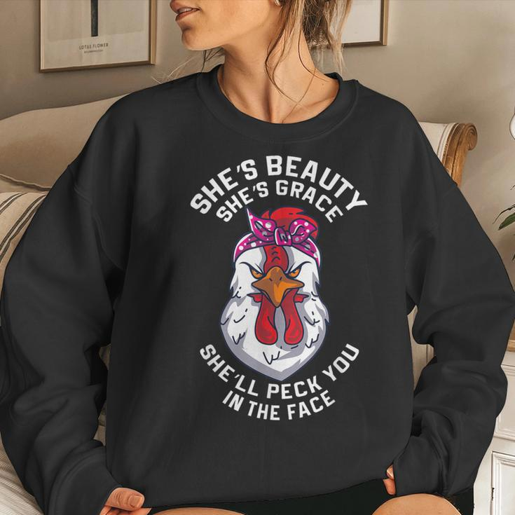 Angry Chicken Peck You In The Face Hen Animal Women Sweatshirt Gifts for Her