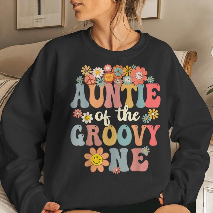 Auntie Of Groovy One Matching Family 1St Birthday Party Women Sweatshirt Gifts for Her