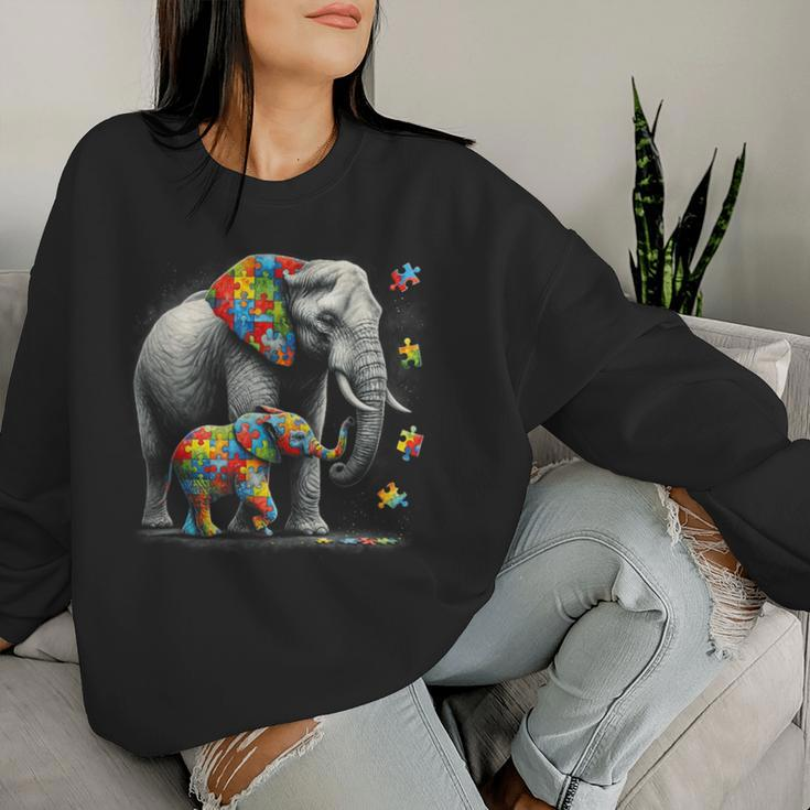 Autism Awareness Elephant Puzzles Autism Mom Support Women Sweatshirt Gifts for Her