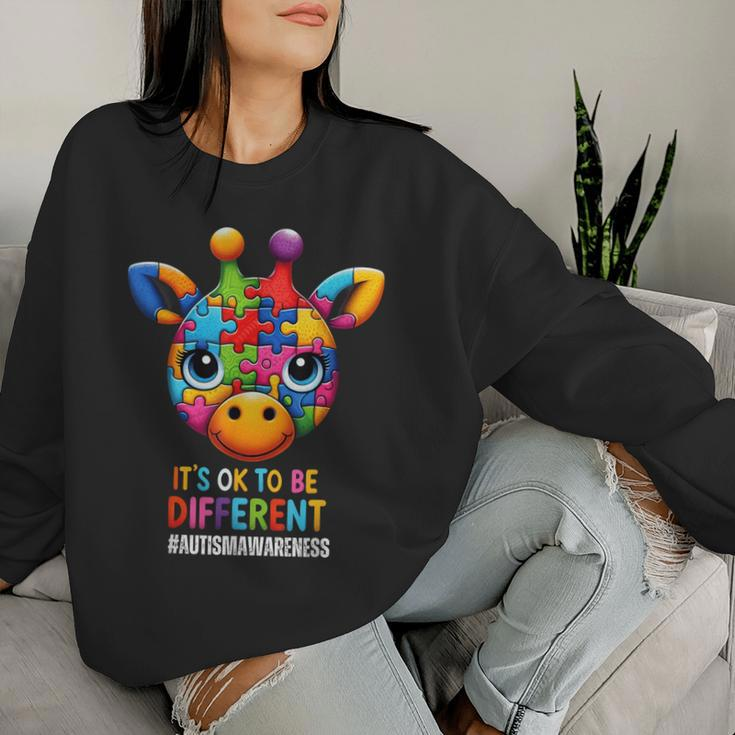 Autism Awareness Giraffe It's Ok To Be Different Women Sweatshirt Gifts for Her
