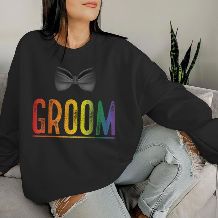 Bachelor Party Rainbow Gay Pride Groom Bow Tie Women Sweatshirt Gifts for Her