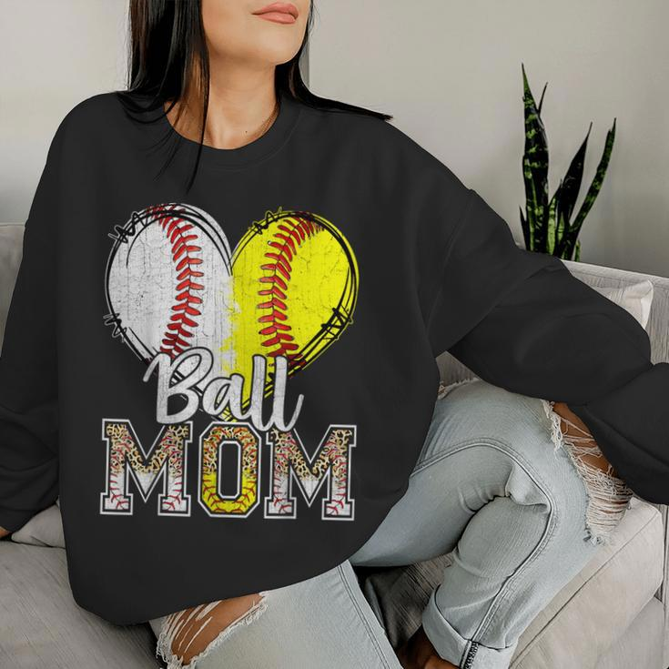 Ball Mom Heart Baseball Softball Mama 2024 Women Sweatshirt Gifts for Her